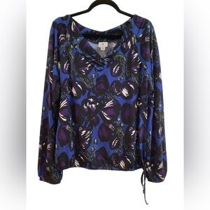 Worthington Stretch Floral Blue and Purple Women's Top size XL